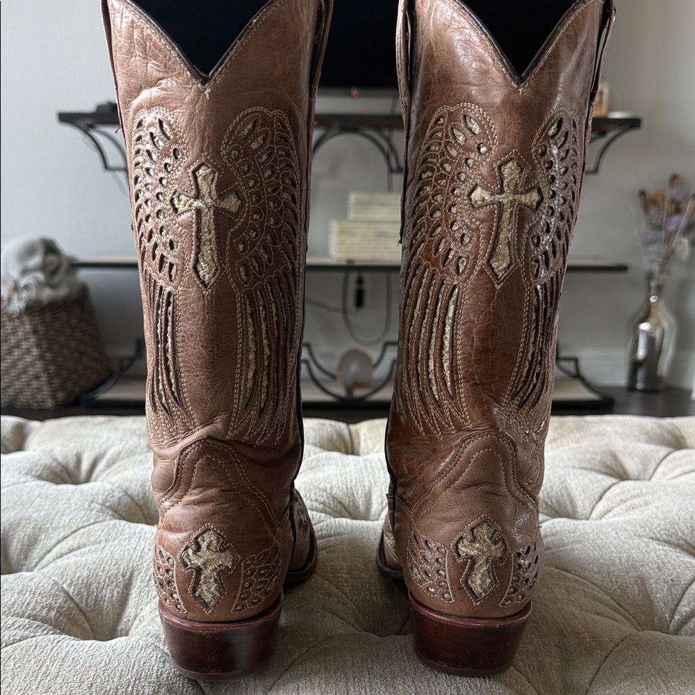Golden‎ Guns Women’s 8 Brown Western Cowboy Boots Embroidered Gold Cross - Picture 6 of 9